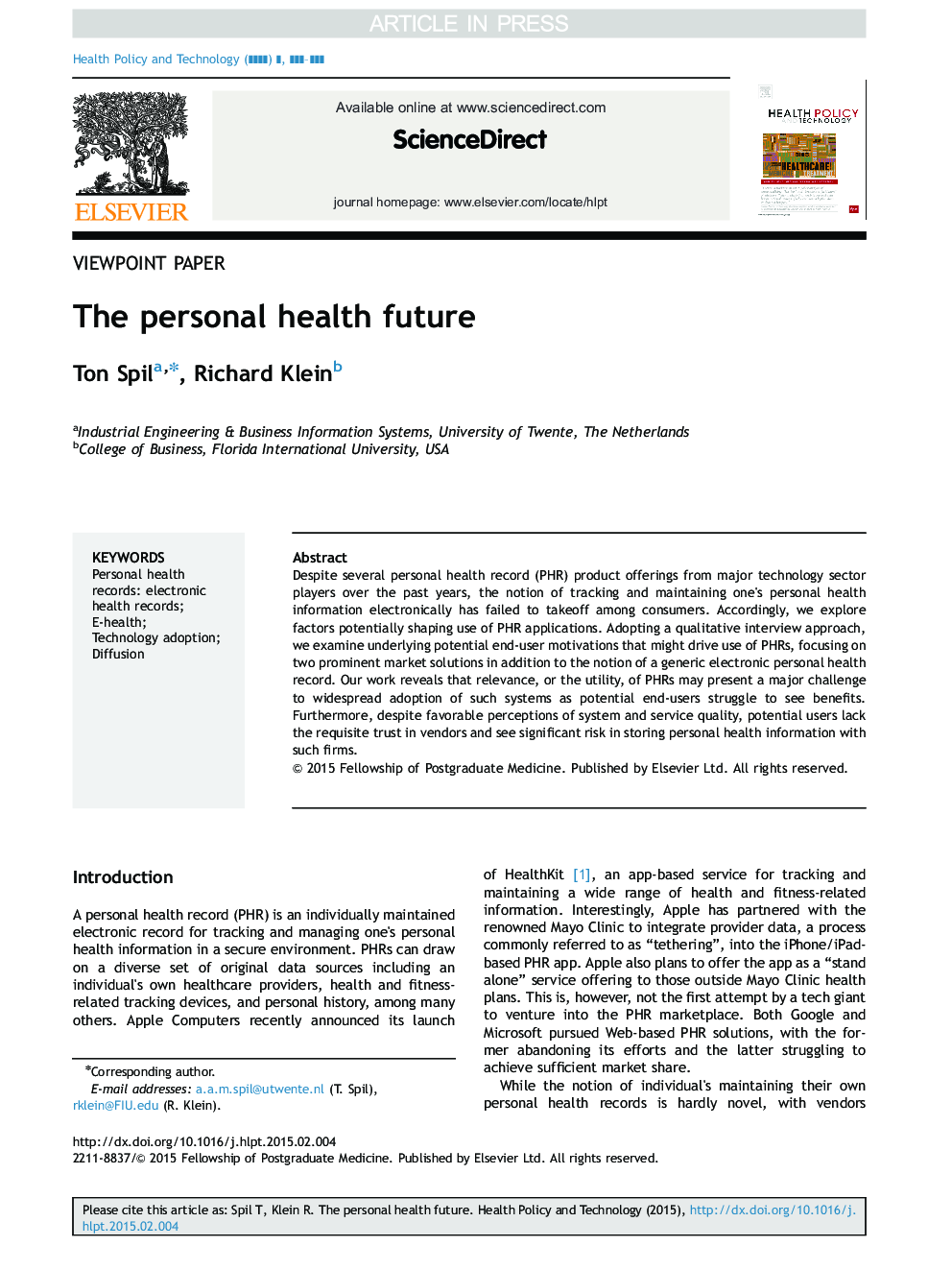 The personal health future