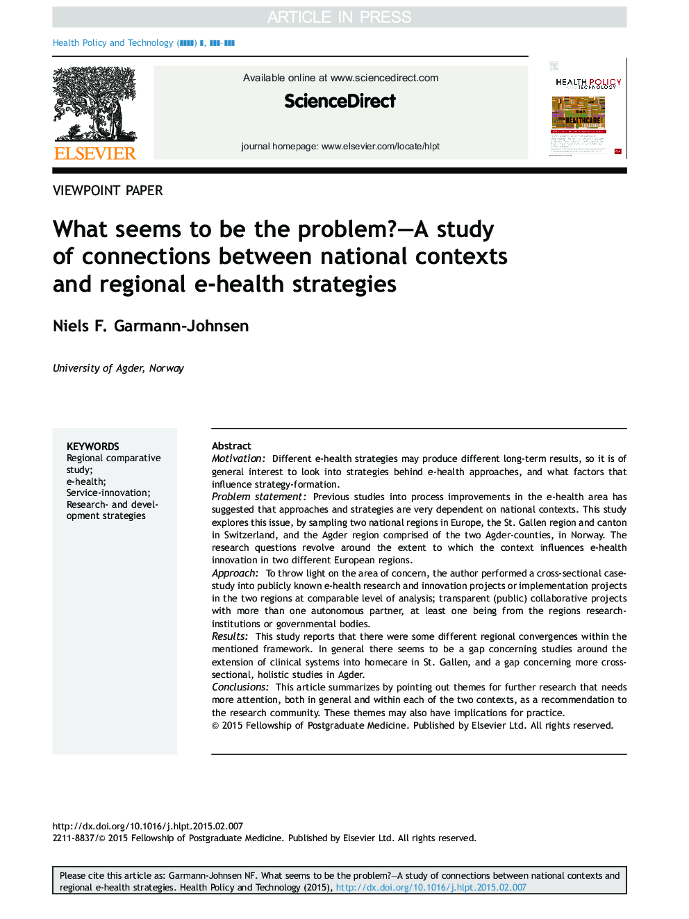 What seems to be the problem?-A study of connections between national contexts and regional e-health strategies
