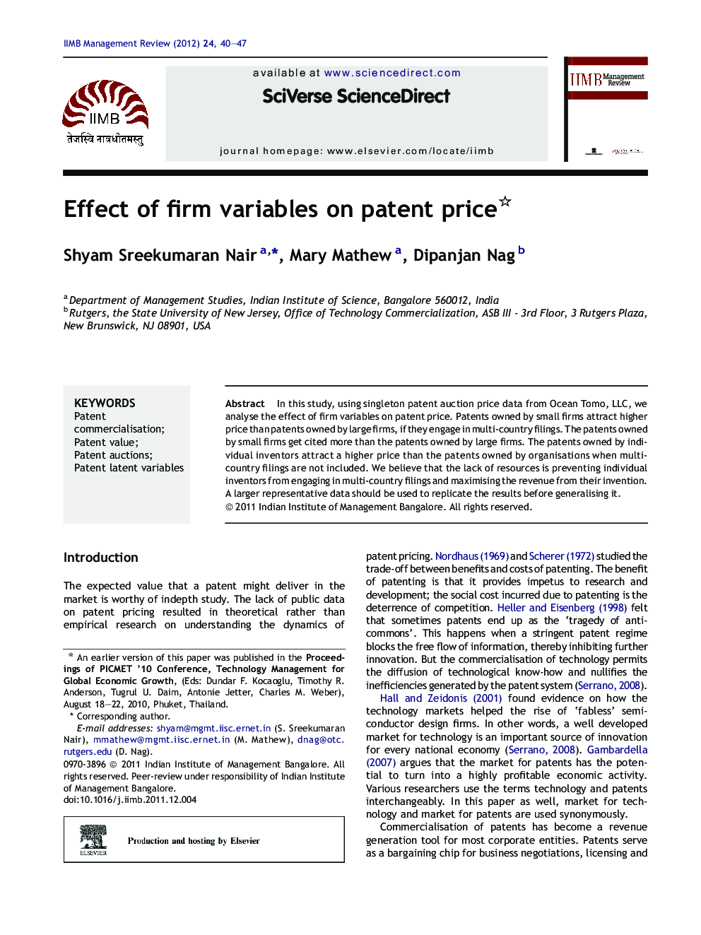 Effect of firm variables on patent price 