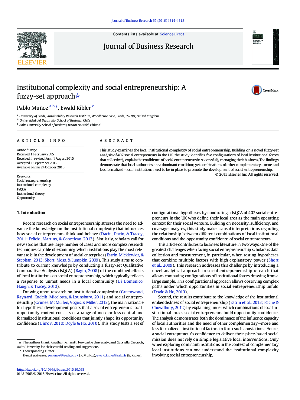 Institutional complexity and social entrepreneurship: A fuzzy-set approach