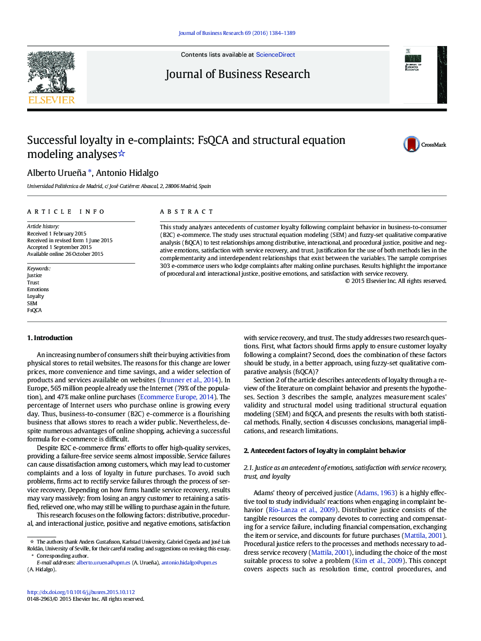 Successful loyalty in e-complaints: FsQCA and structural equation modeling analyses 