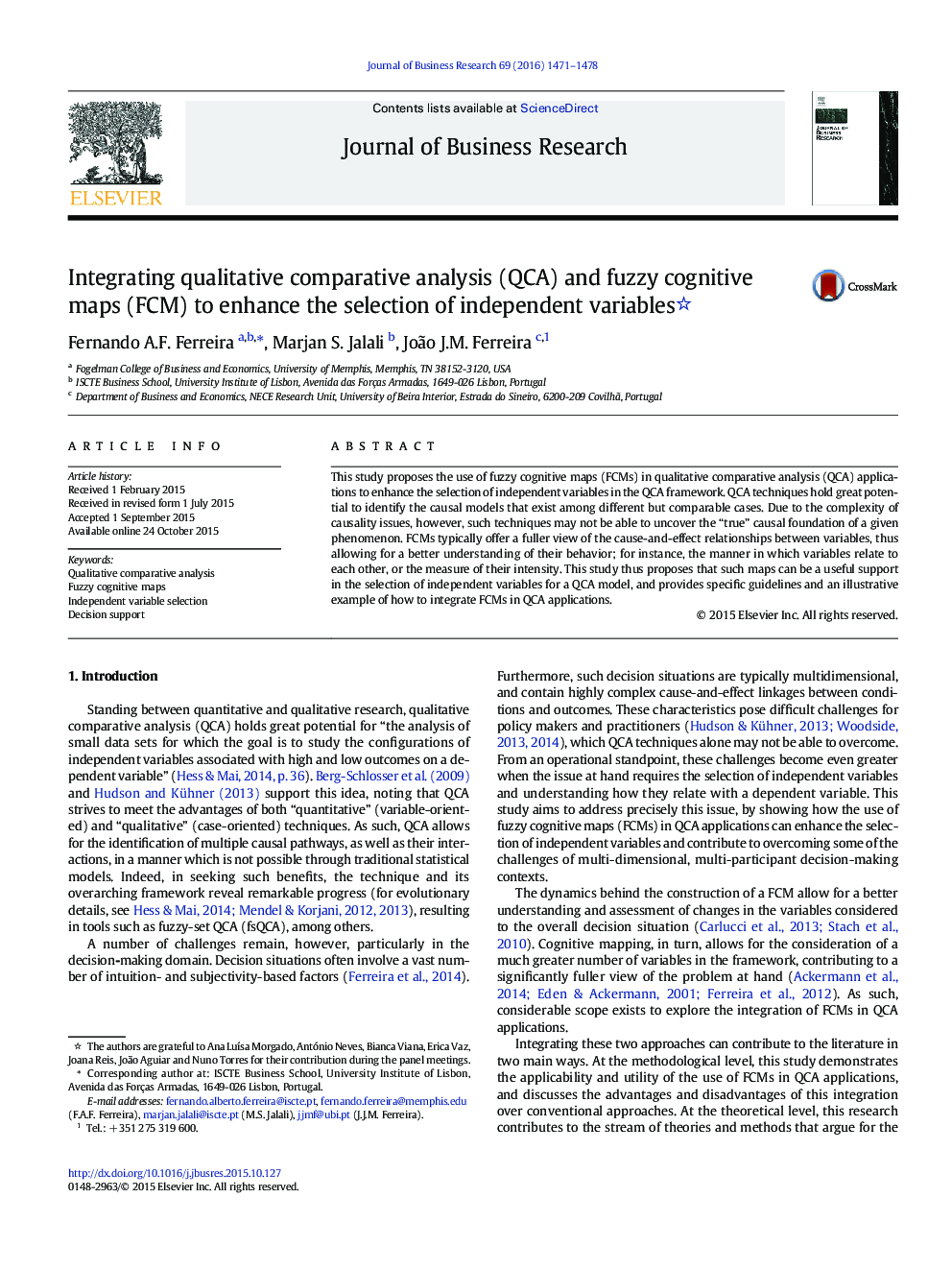 Integrating qualitative comparative analysis (QCA) and fuzzy cognitive maps (FCM) to enhance the selection of independent variables 