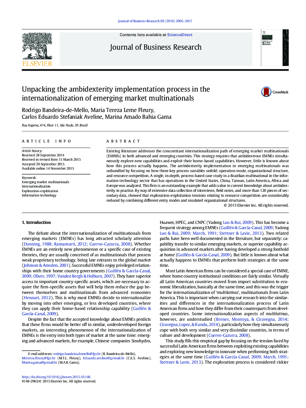 Unpacking the ambidexterity implementation process in the internationalization of emerging market multinationals