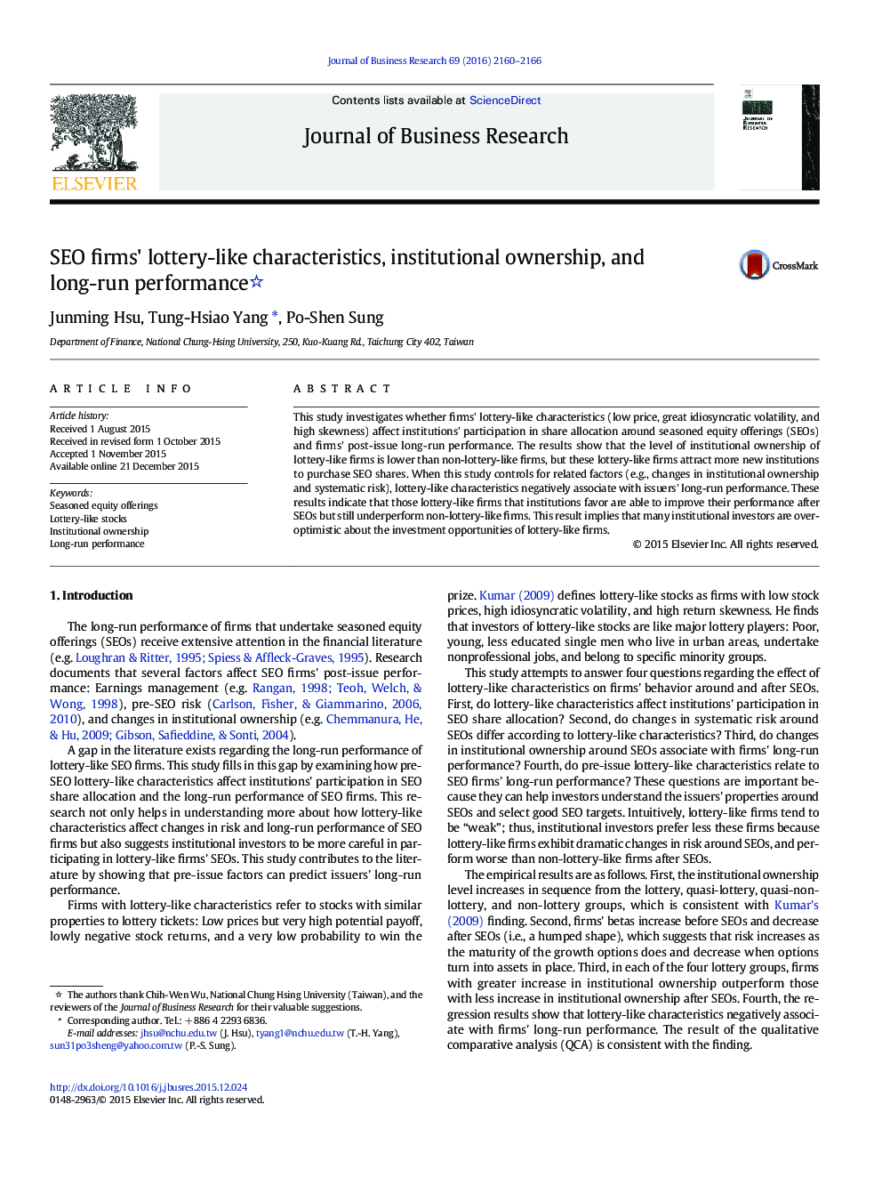 SEO firms' lottery-like characteristics, institutional ownership, and long-run performance 