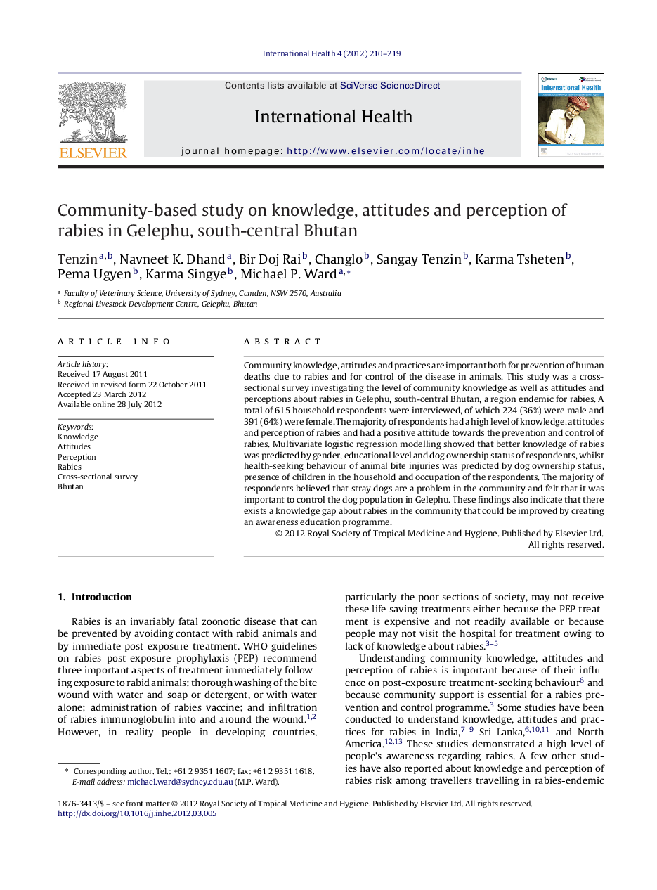 Community-based study on knowledge, attitudes and perception of rabies in Gelephu, south-central Bhutan