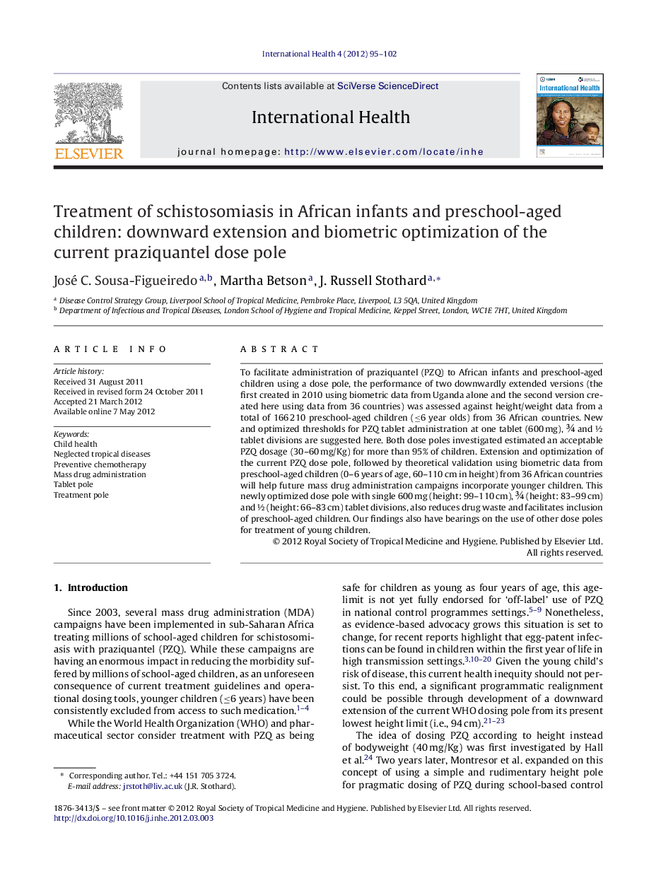 Treatment of schistosomiasis in African infants and preschool-aged children: downward extension and biometric optimization of the current praziquantel dose pole