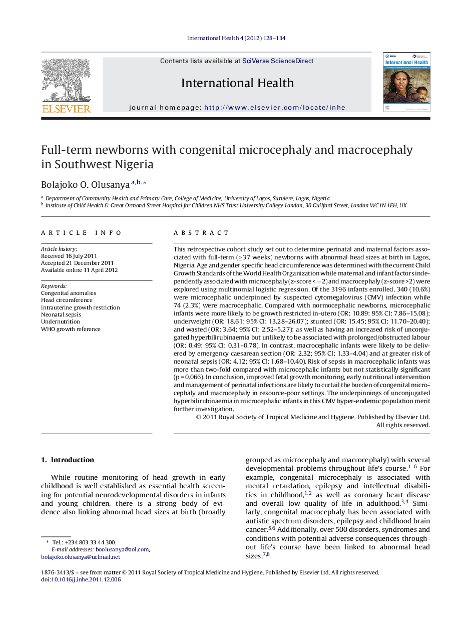 Full-term newborns with congenital microcephaly and macrocephaly in Southwest Nigeria