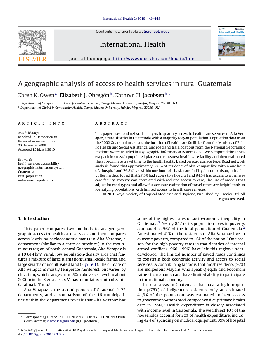 A geographic analysis of access to health services in rural Guatemala