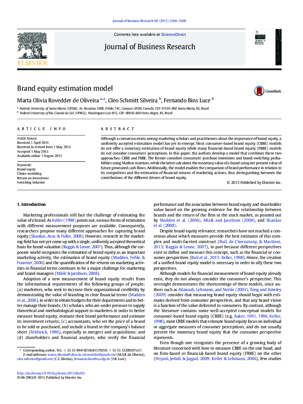 Brand equity estimation model