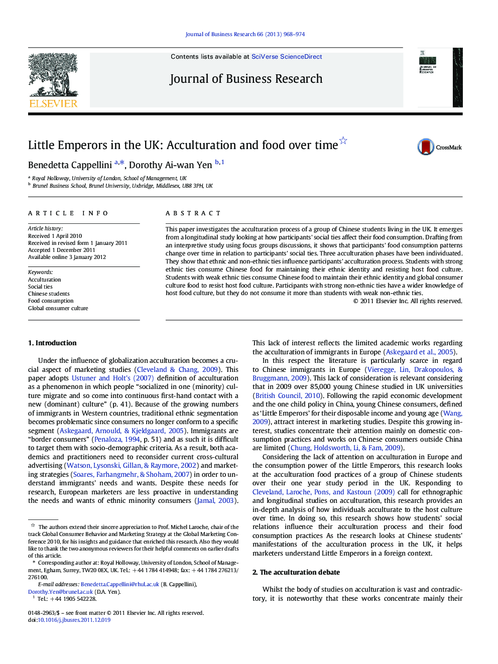 Little Emperors in the UK: Acculturation and food over time 