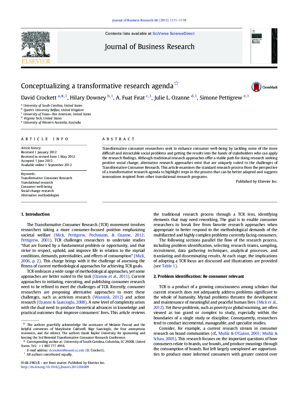 Conceptualizing a transformative research agenda 