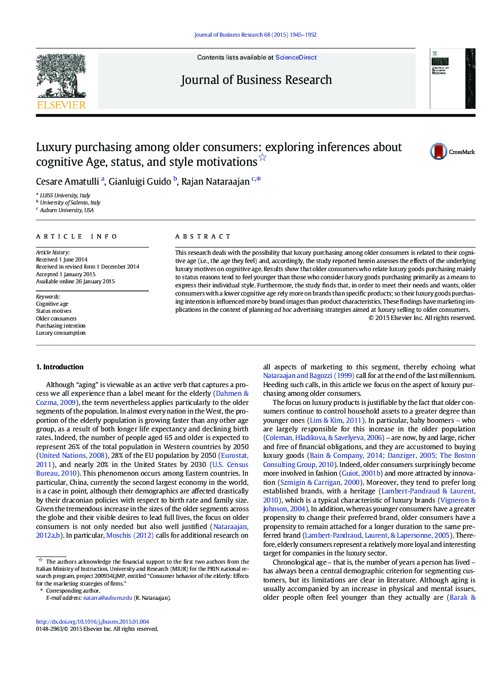 Luxury purchasing among older consumers: exploring inferences about cognitive Age, status, and style motivations 