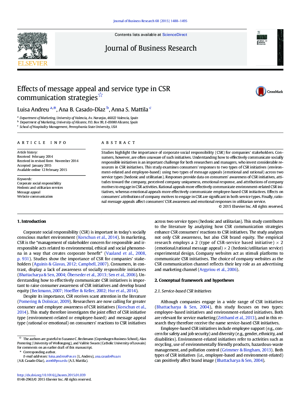 عکس صفحه اول مقاله: Effects of message appeal and service type in CSR communication strategies Effects of message appeal and service type in CSR communication strategies