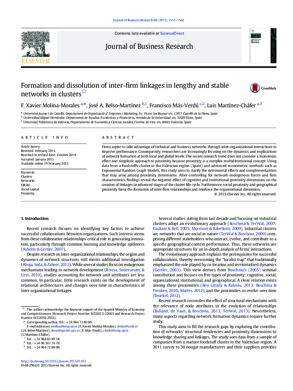 Formation and dissolution of inter-firm linkages in lengthy and stable networks in clusters 