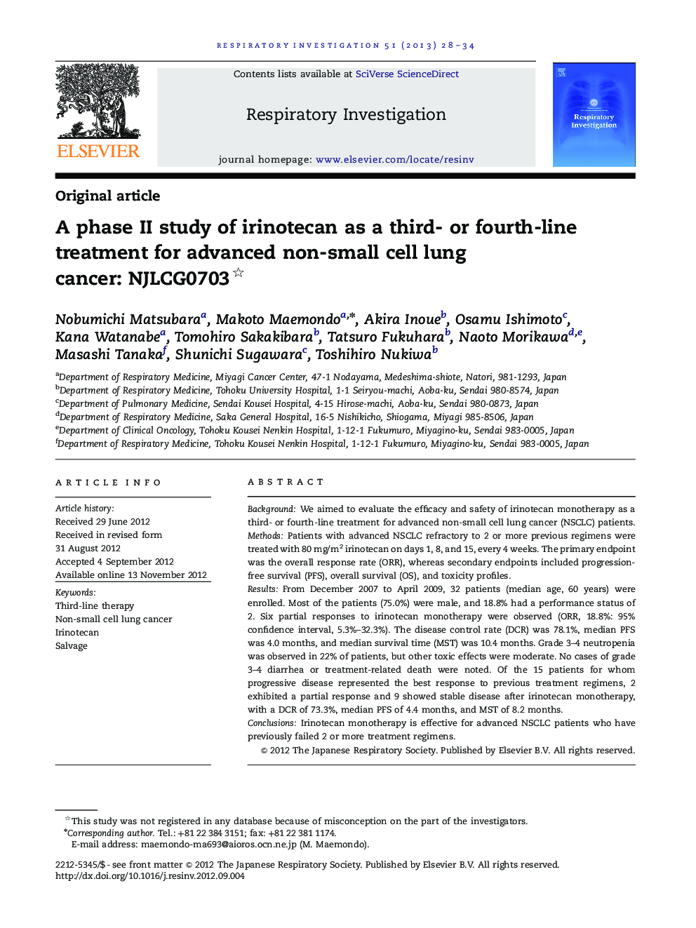 A phase II study of irinotecan as a third- or fourth-line treatment for advanced non-small cell lung cancer: NJLCG0703