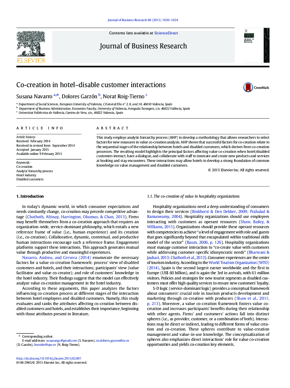 Co-creation in hotel–disable customer interactions