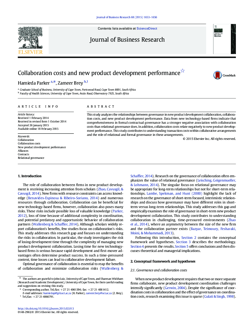 عکس صفحه اول مقاله: Collaboration costs and new product development performance Collaboration costs and new product development performance