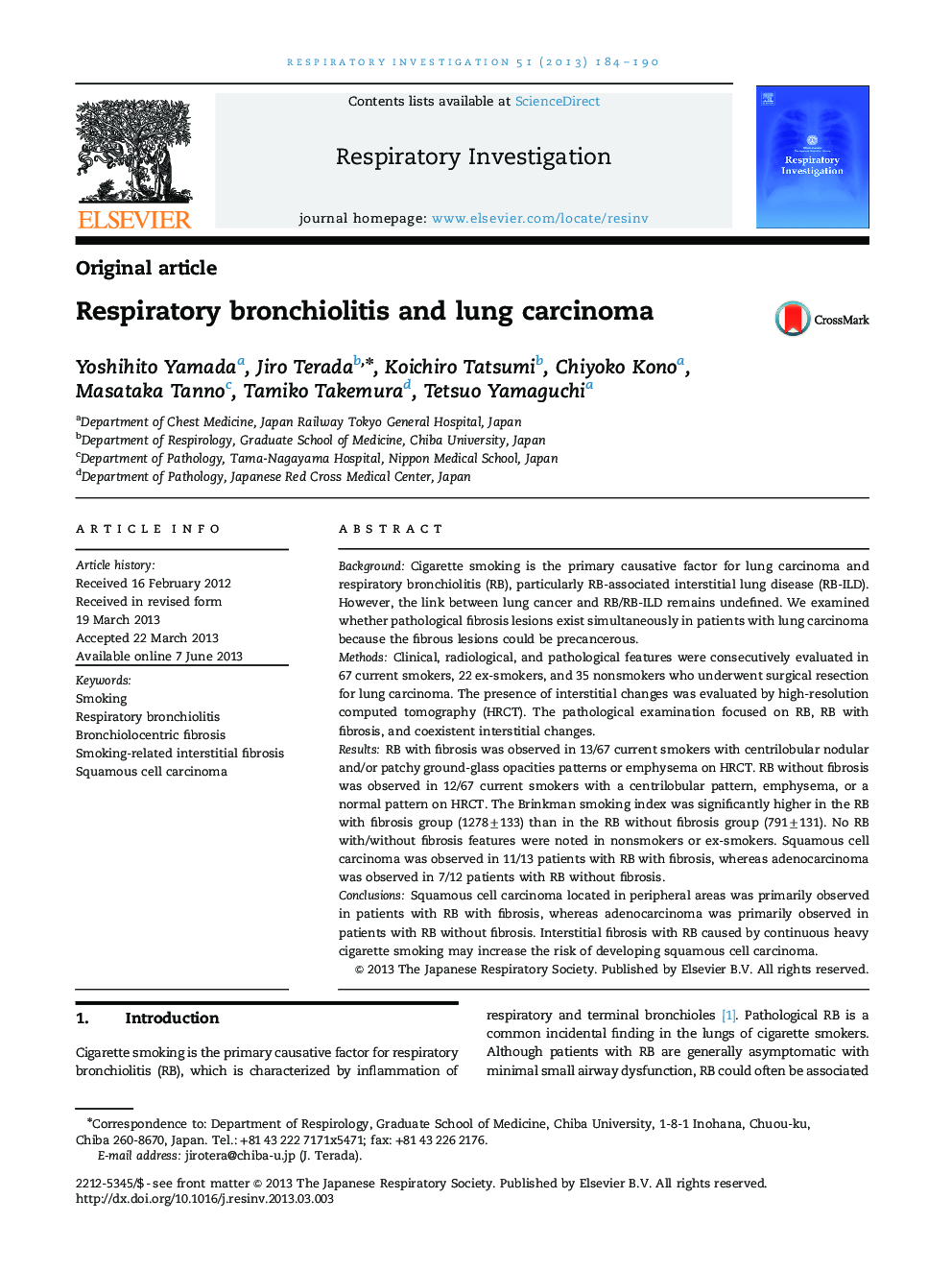 Respiratory bronchiolitis and lung carcinoma