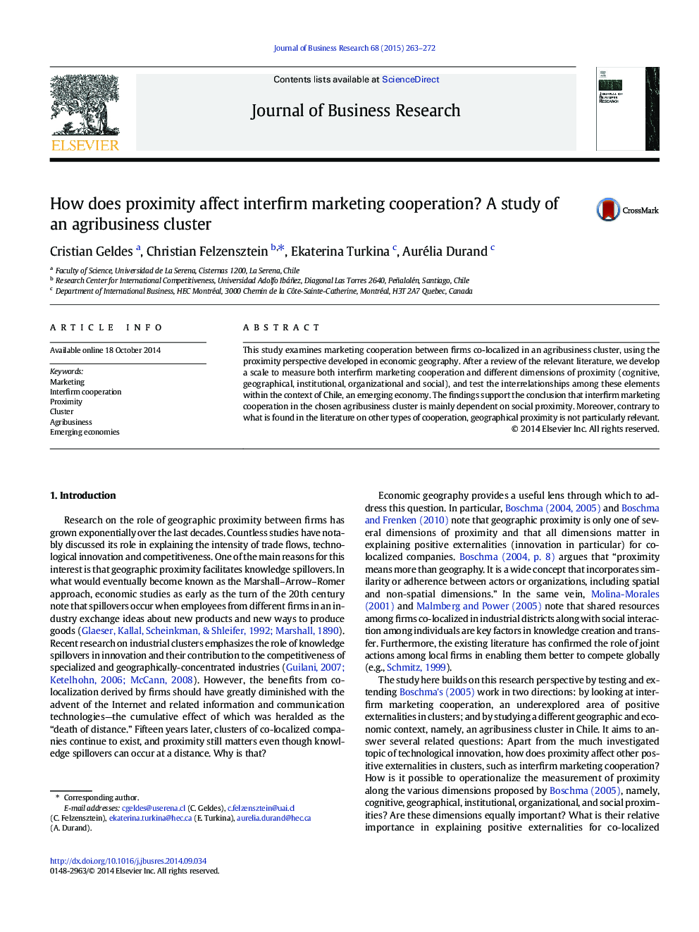 How does proximity affect interfirm marketing cooperation? A study of an agribusiness cluster