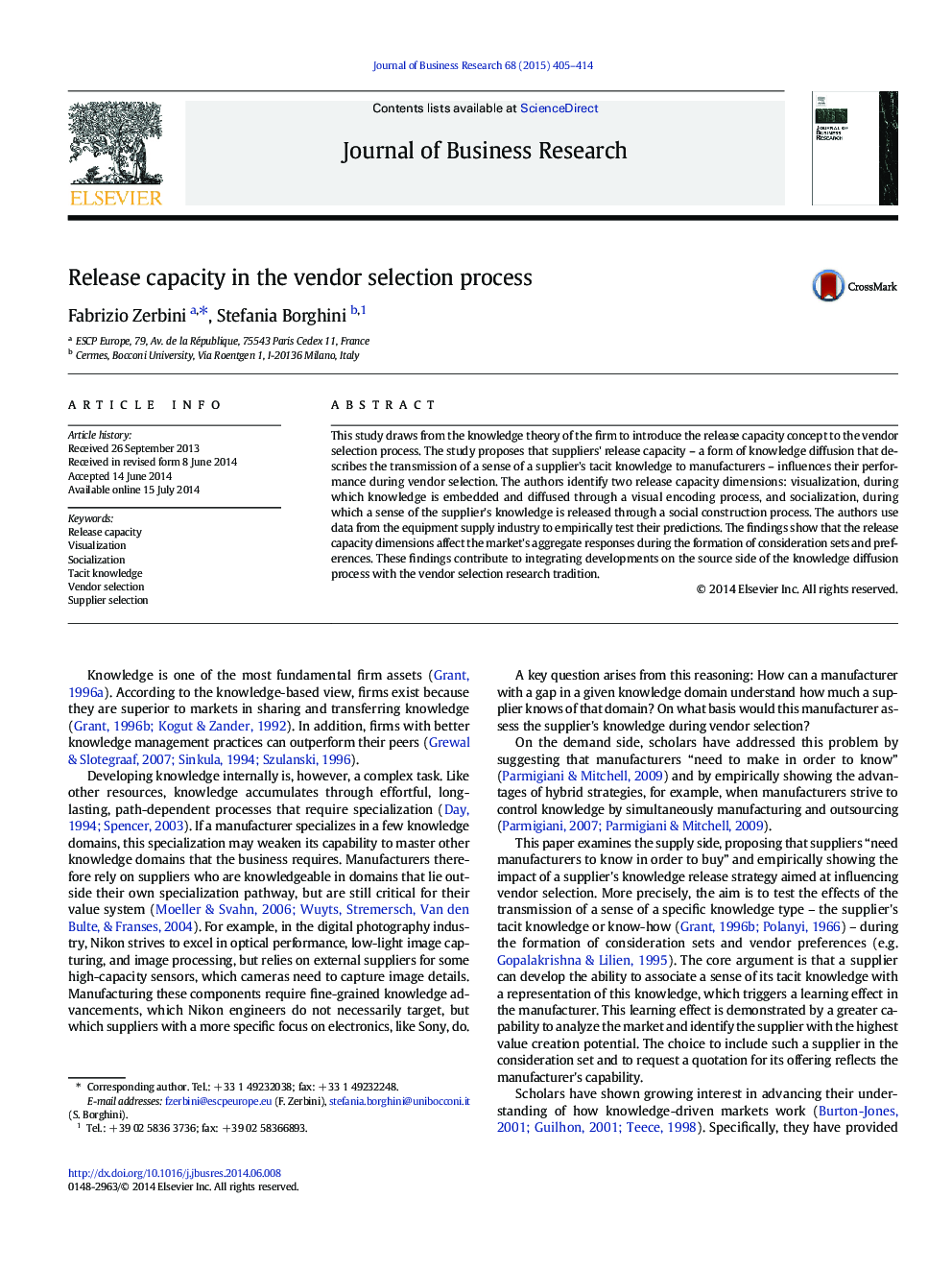 Release capacity in the vendor selection process