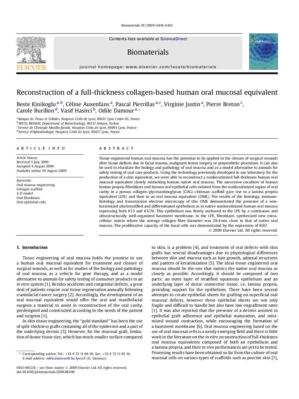 Reconstruction of a full-thickness collagen-based human oral mucosal equivalent