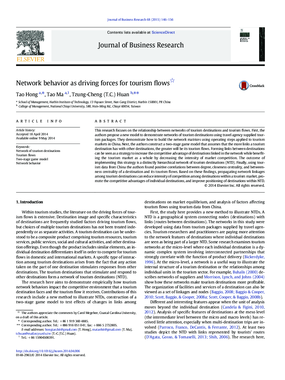 Network behavior as driving forces for tourism flows 