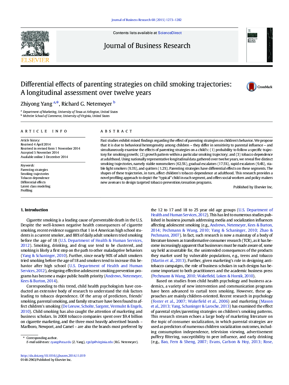 Differential effects of parenting strategies on child smoking trajectories: A longitudinal assessment over twelve years