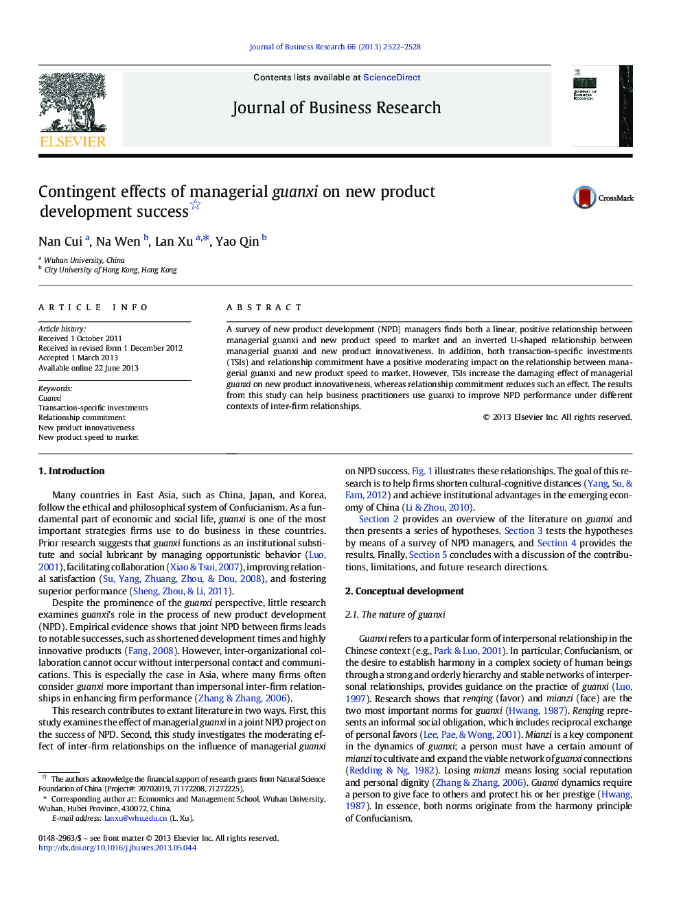 Contingent effects of managerial guanxi on new product development success 