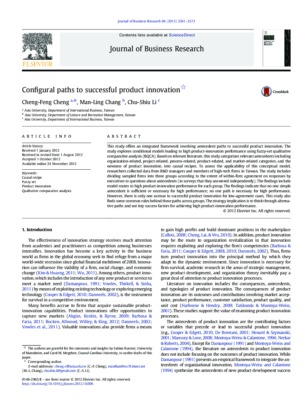 Configural paths to successful product innovation 