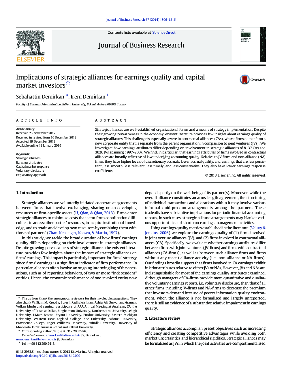 Implications of strategic alliances for earnings quality and capital market investors 