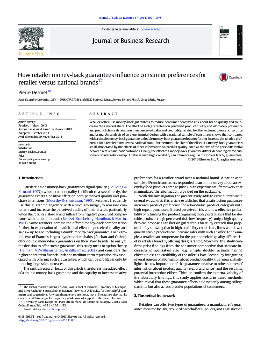 How retailer money-back guarantees influence consumer preferences for retailer versus national brands 