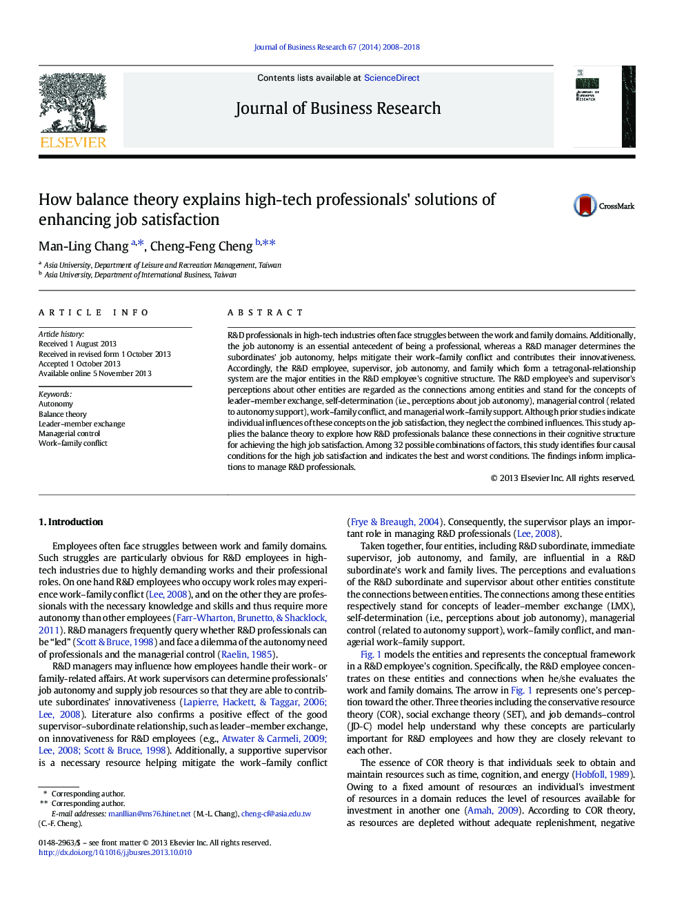 How balance theory explains high-tech professionals' solutions of enhancing job satisfaction