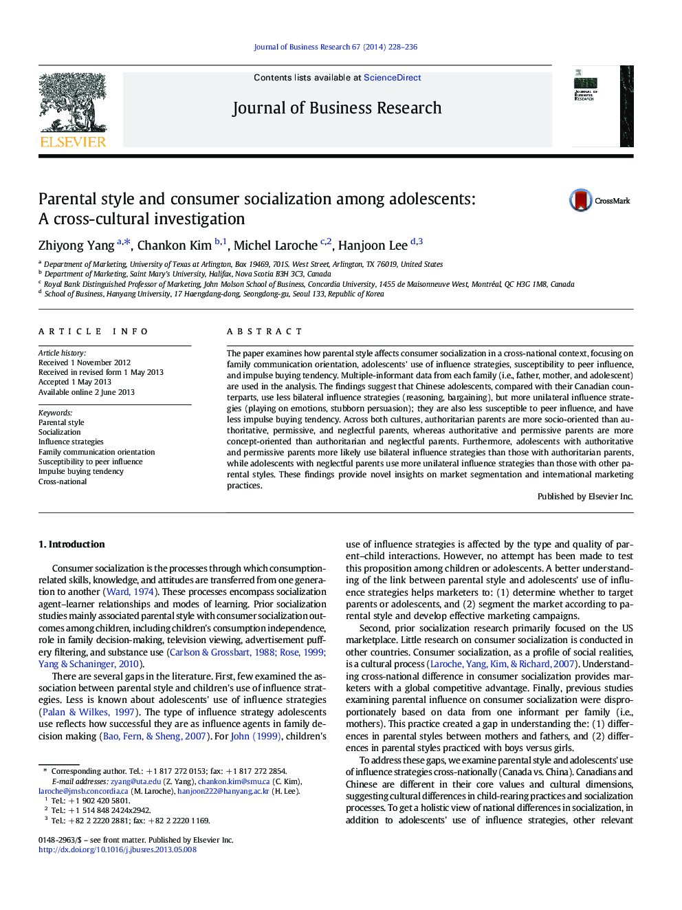 Parental style and consumer socialization among adolescents: A cross-cultural investigation