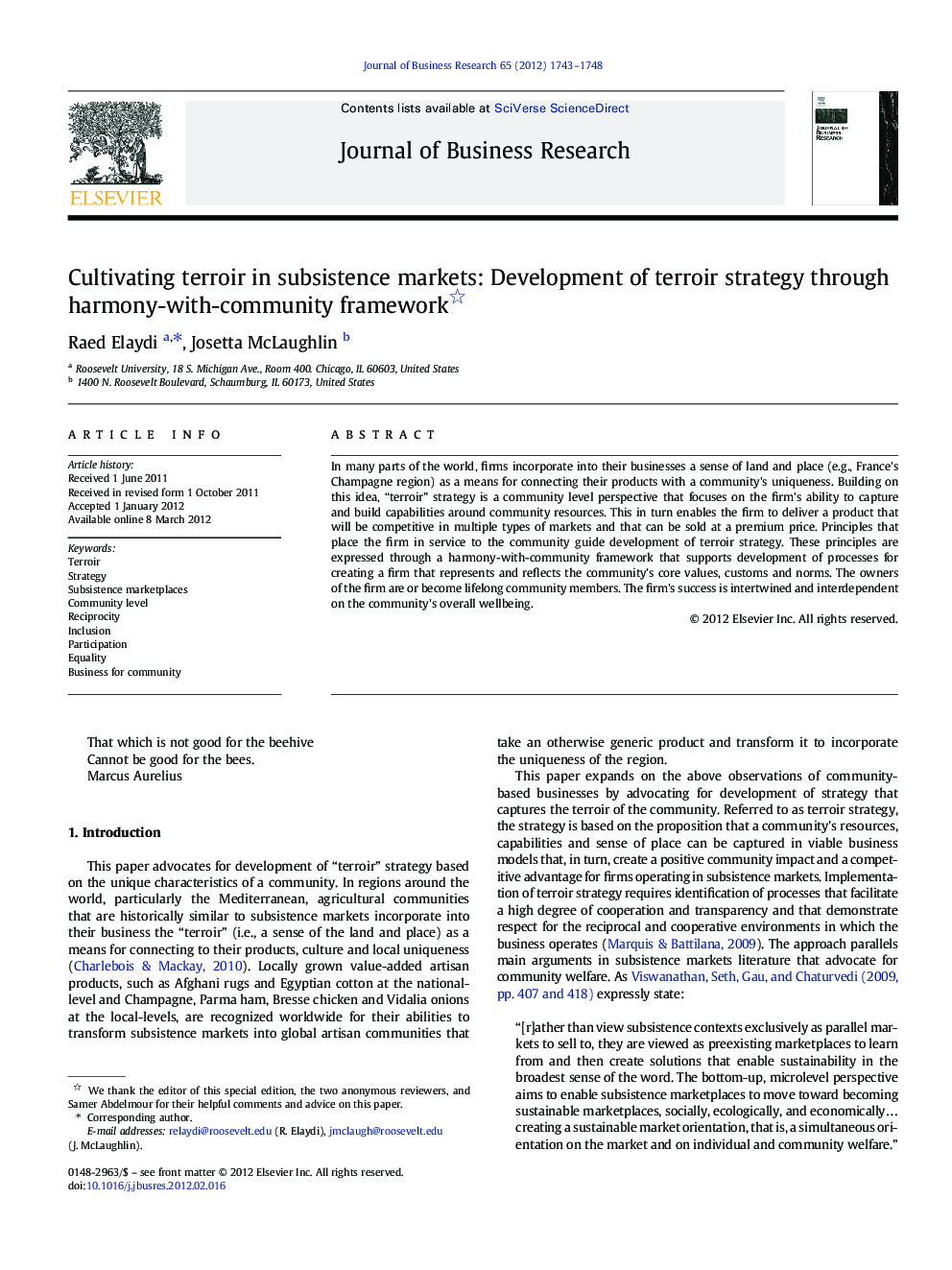 Cultivating terroir in subsistence markets: Development of terroir strategy through harmony-with-community framework 