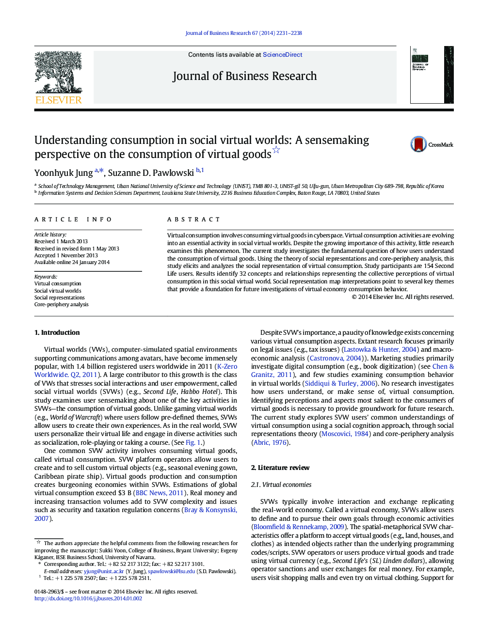 Understanding consumption in social virtual worlds: A sensemaking perspective on the consumption of virtual goods 
