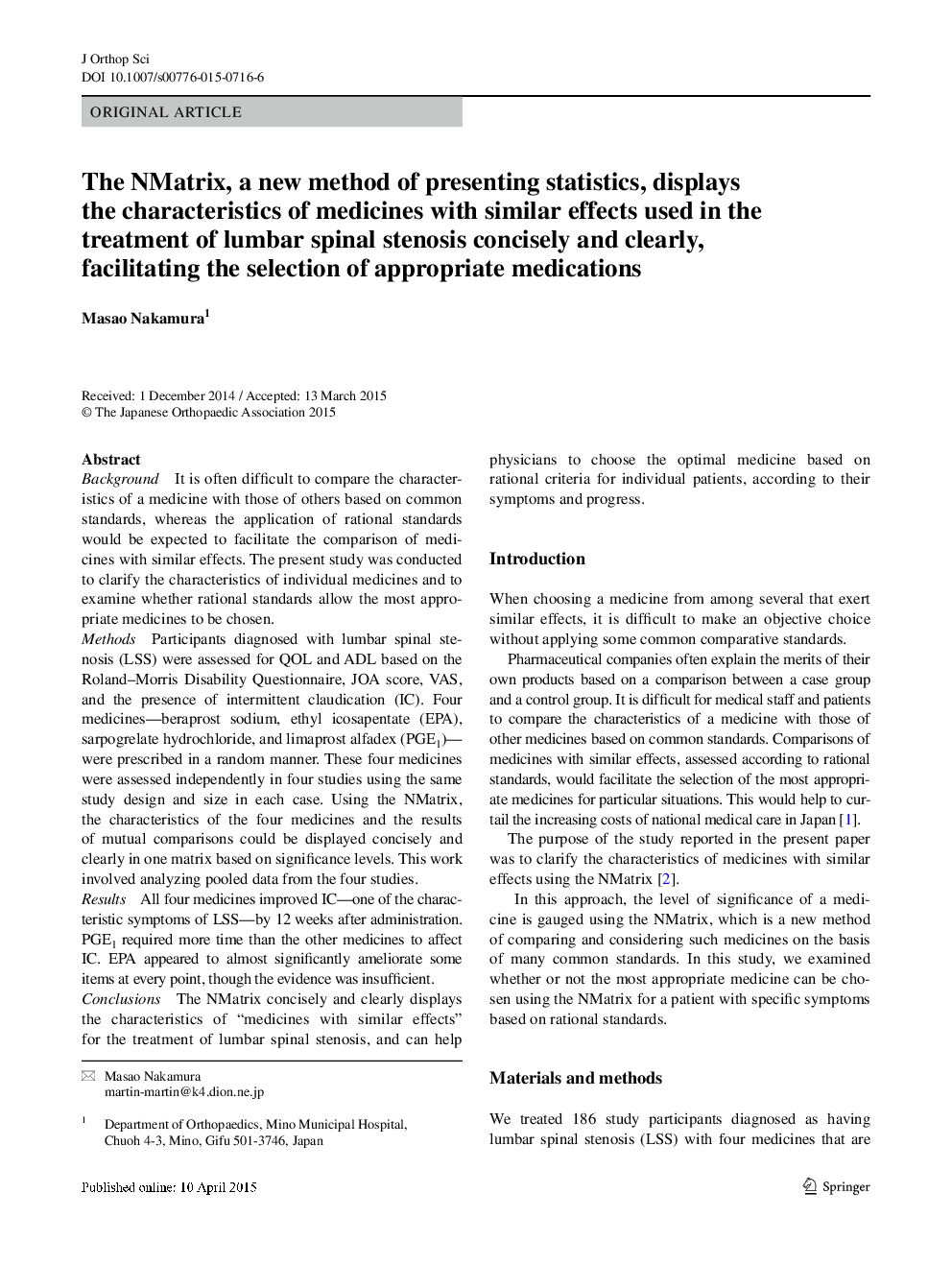 عکس صفحه اول مقاله: The NMatrix, a new method of presenting statistics, displays the characteristics of medicines with similar effects used in the treatment of lumbar spinal stenosis concisely and clearly, facilitating the selection of appropriate medications The NMatrix, a new method of presenting statistics, displays the characteristics of medicines with similar effects used in the treatment of lumbar spinal stenosis concisely and clearly, facilitating the selection of appropriate medications
