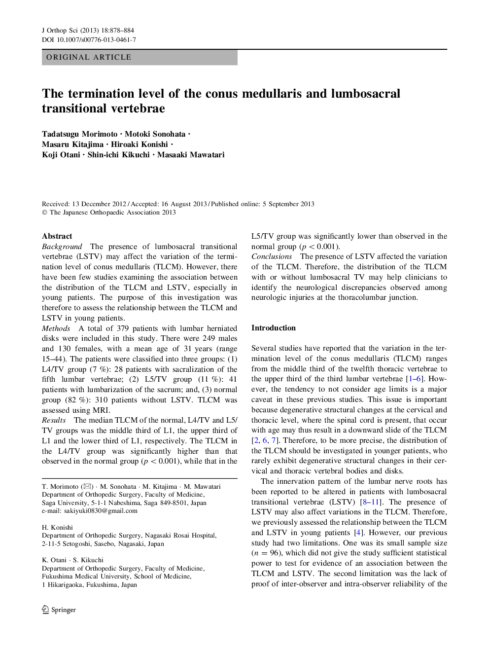 The termination level of the conus medullaris and lumbosacral transitional vertebrae
