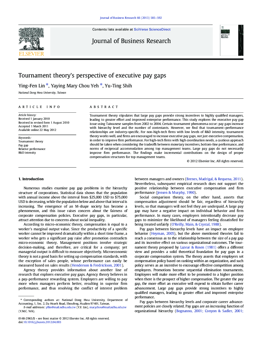 Tournament theory's perspective of executive pay gaps