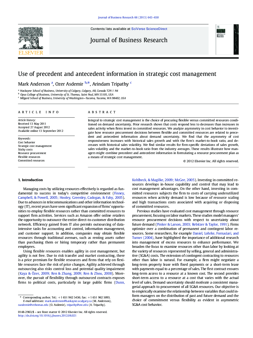 Use of precedent and antecedent information in strategic cost management