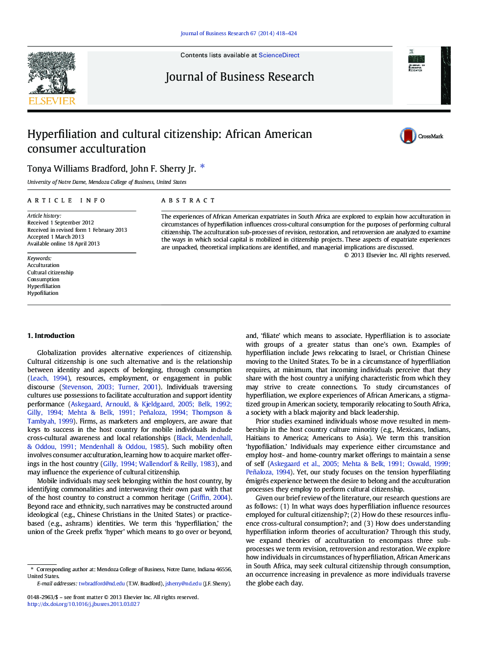 Hyperfiliation and cultural citizenship: African American consumer acculturation