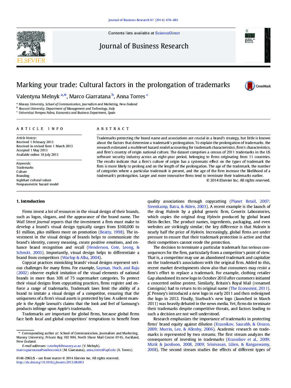 Marking your trade: Cultural factors in the prolongation of trademarks