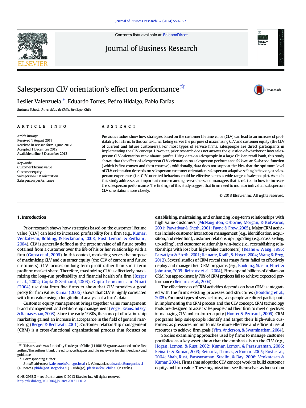 Salesperson CLV orientation's effect on performance 