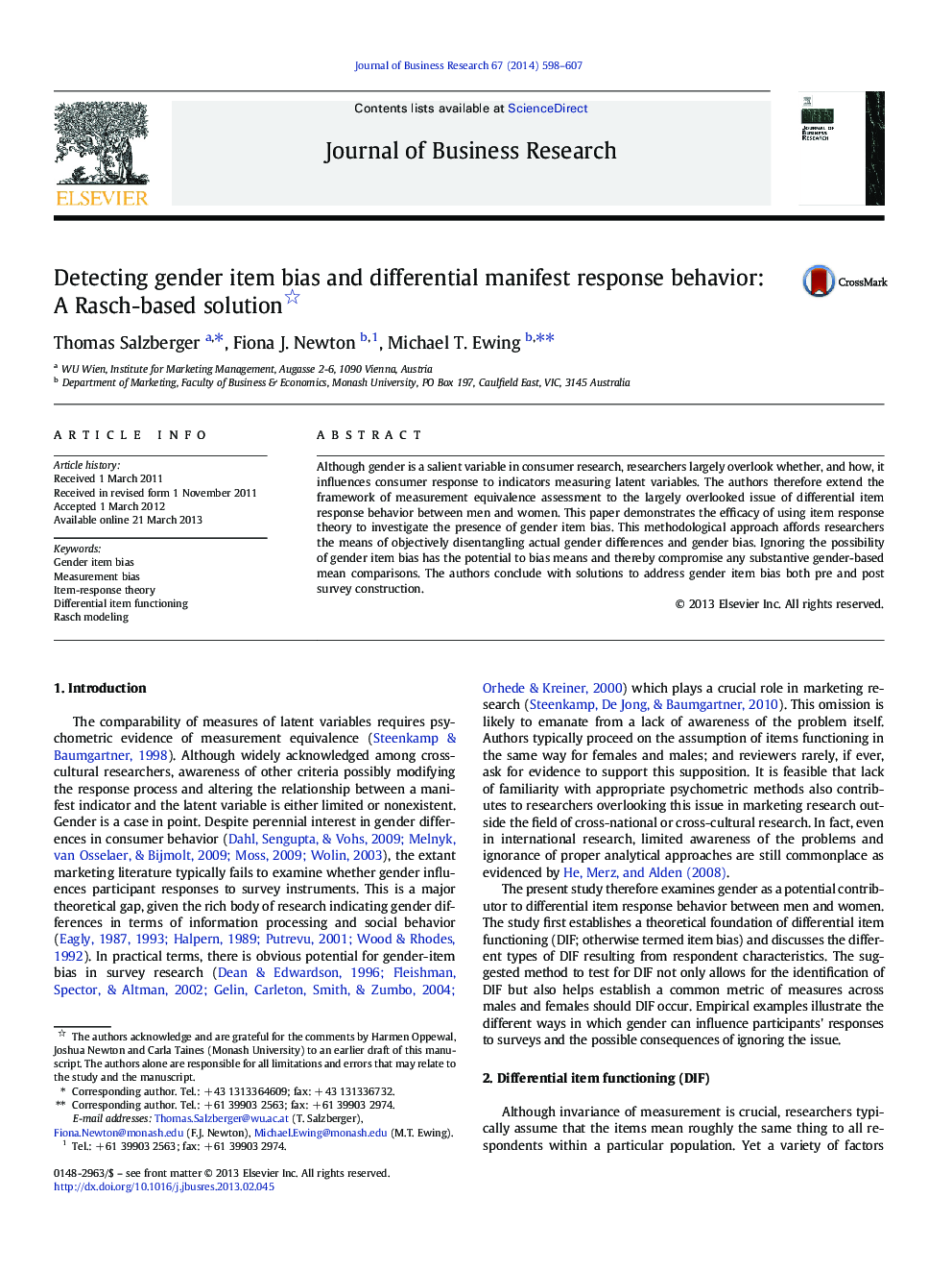 Detecting gender item bias and differential manifest response behavior: A Rasch-based solution 