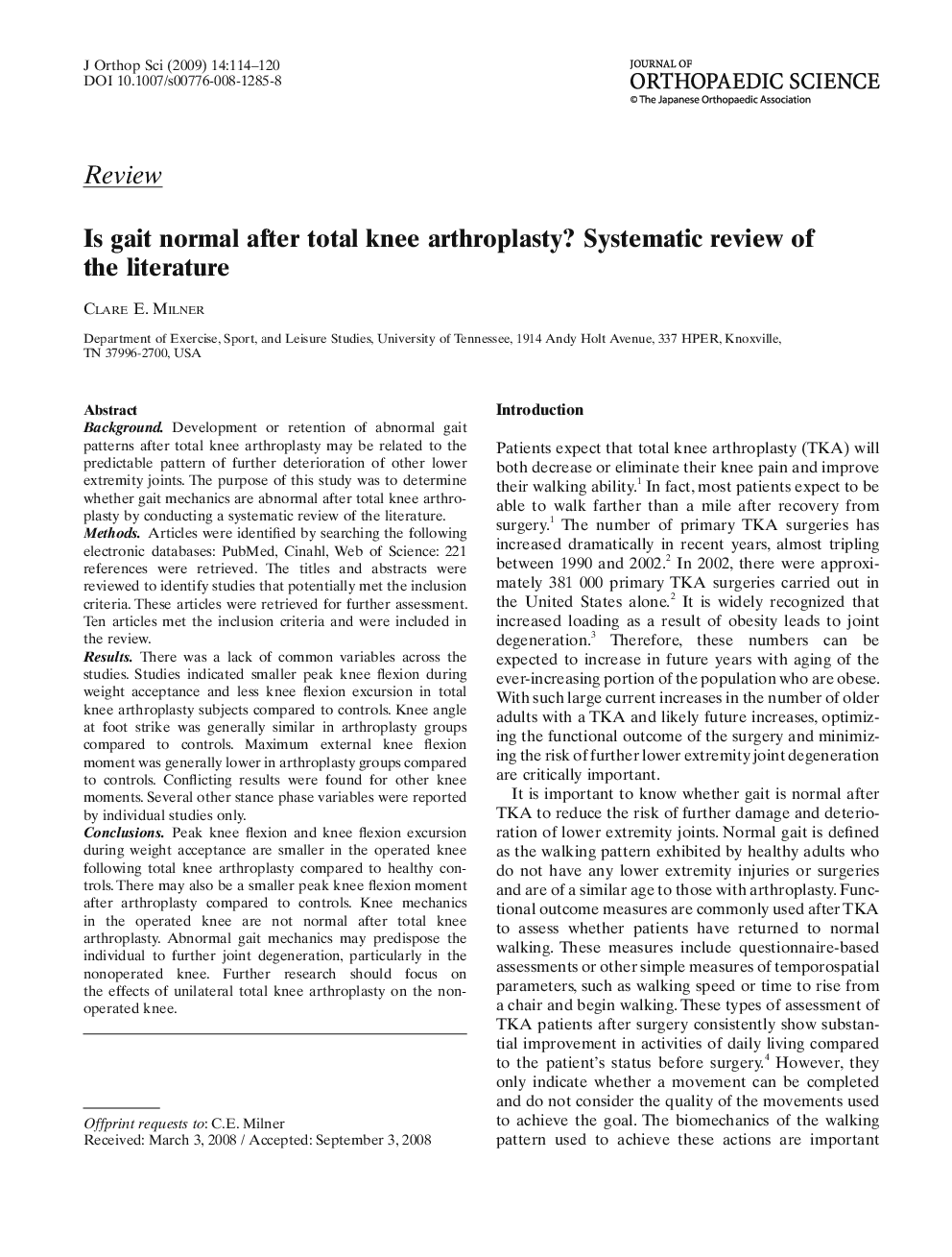 Is gait normal after total knee arthroplasty? Systematic review of the literature