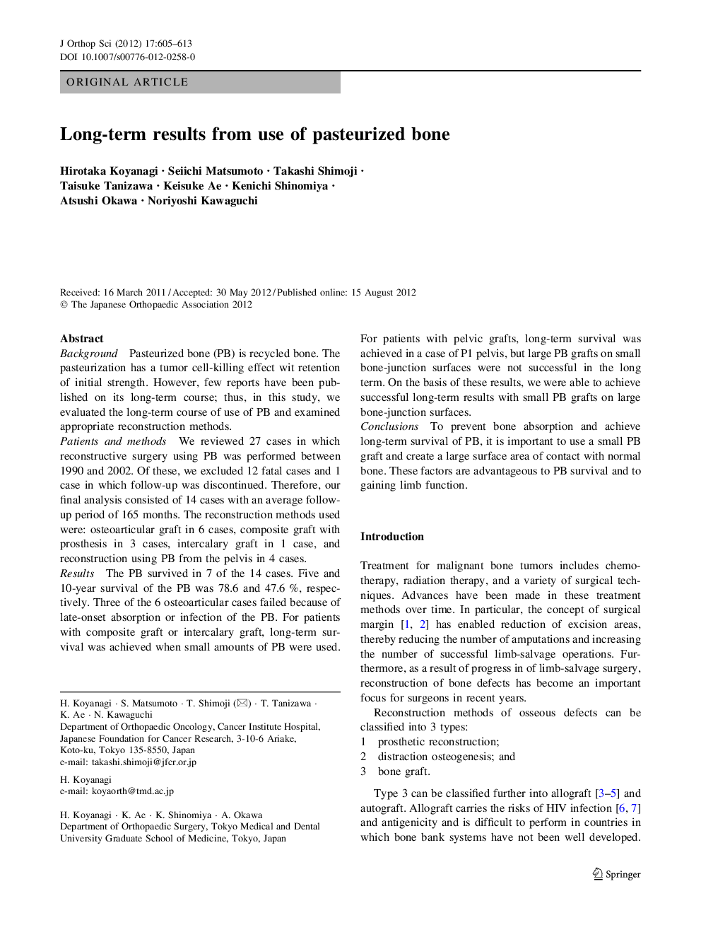 عکس صفحه اول مقاله: Long-term results from use of pasteurized bone Long-term results from use of pasteurized bone