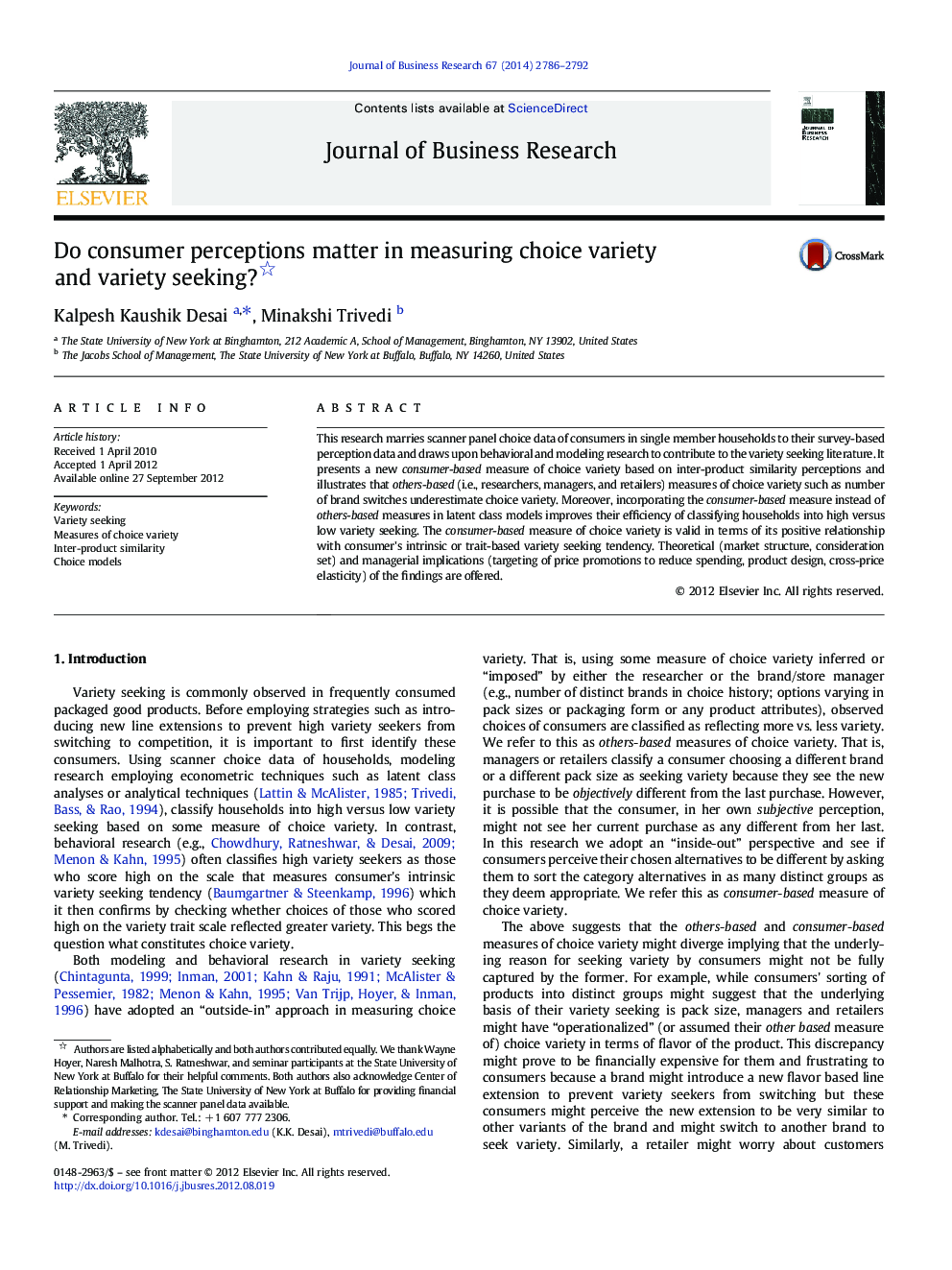 Do consumer perceptions matter in measuring choice variety and variety seeking? 