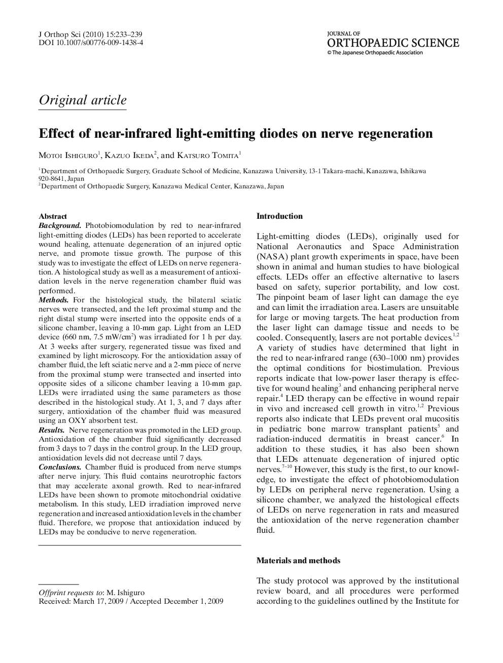 عکس صفحه اول مقاله: Effect of near-infrared light-emitting diodes on nerve regeneration Effect of near-infrared light-emitting diodes on nerve regeneration