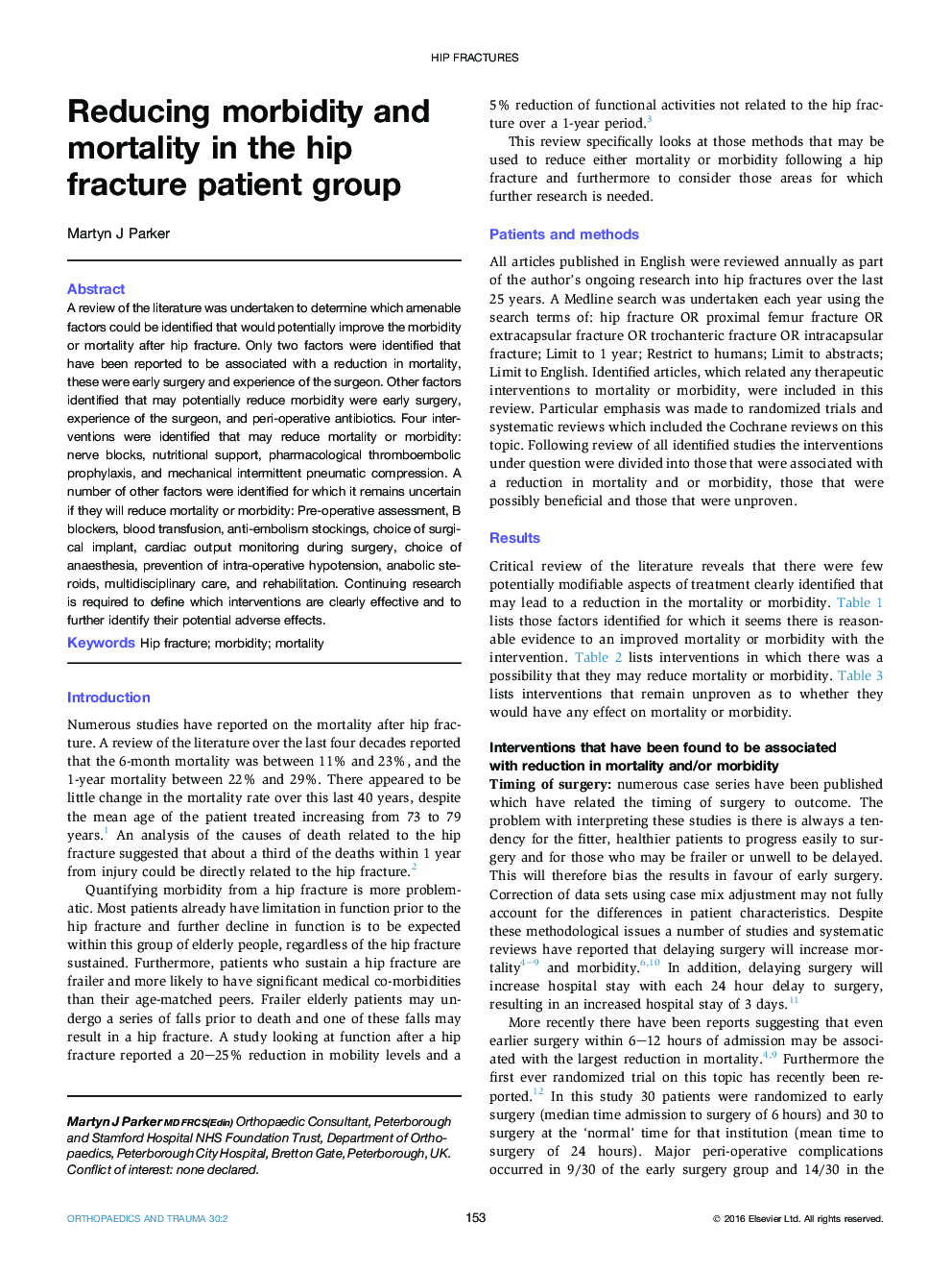 Reducing morbidity and mortality in the hip fracture patient group