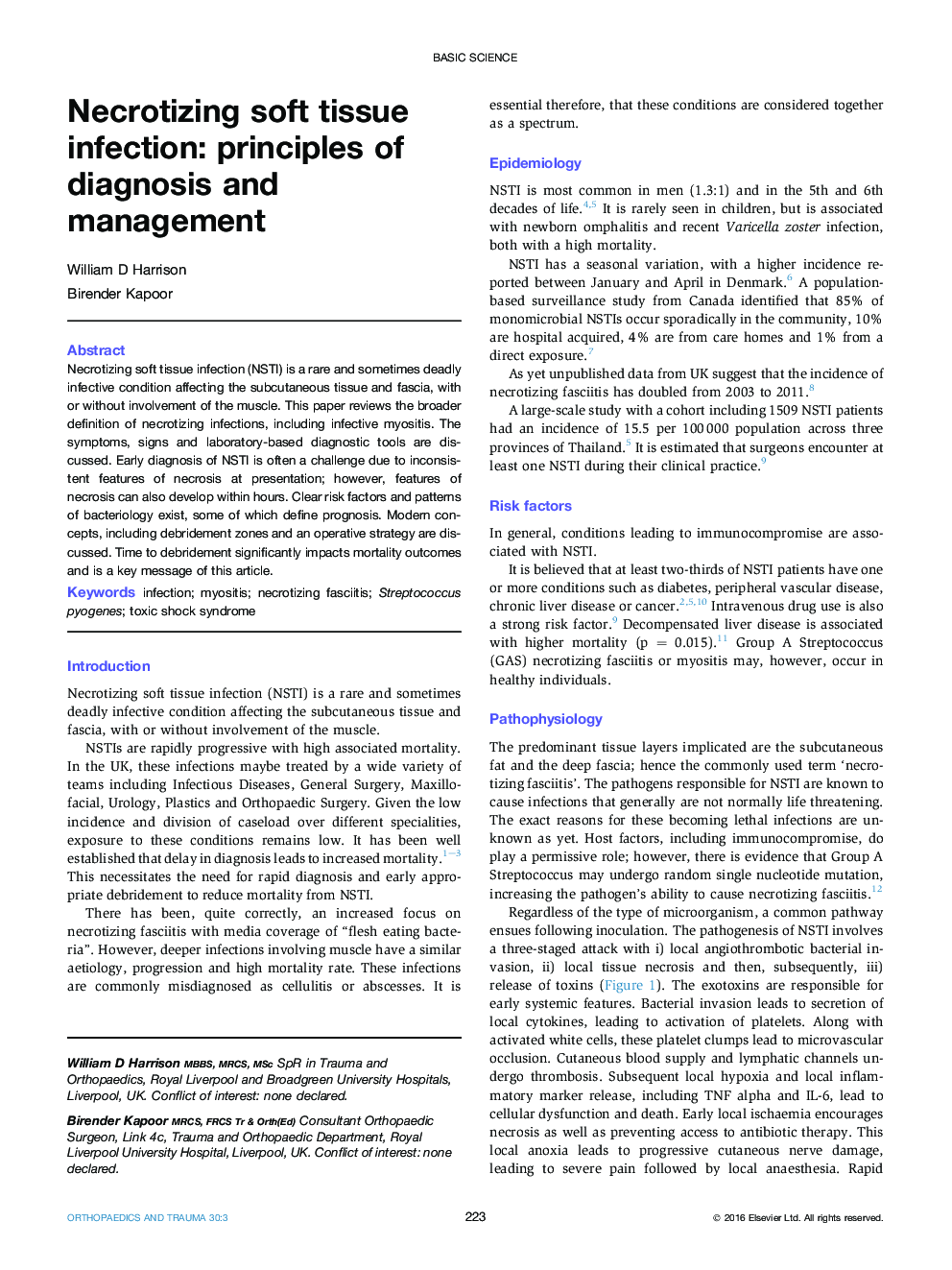 Necrotizing soft tissue infection: principles of diagnosis and management