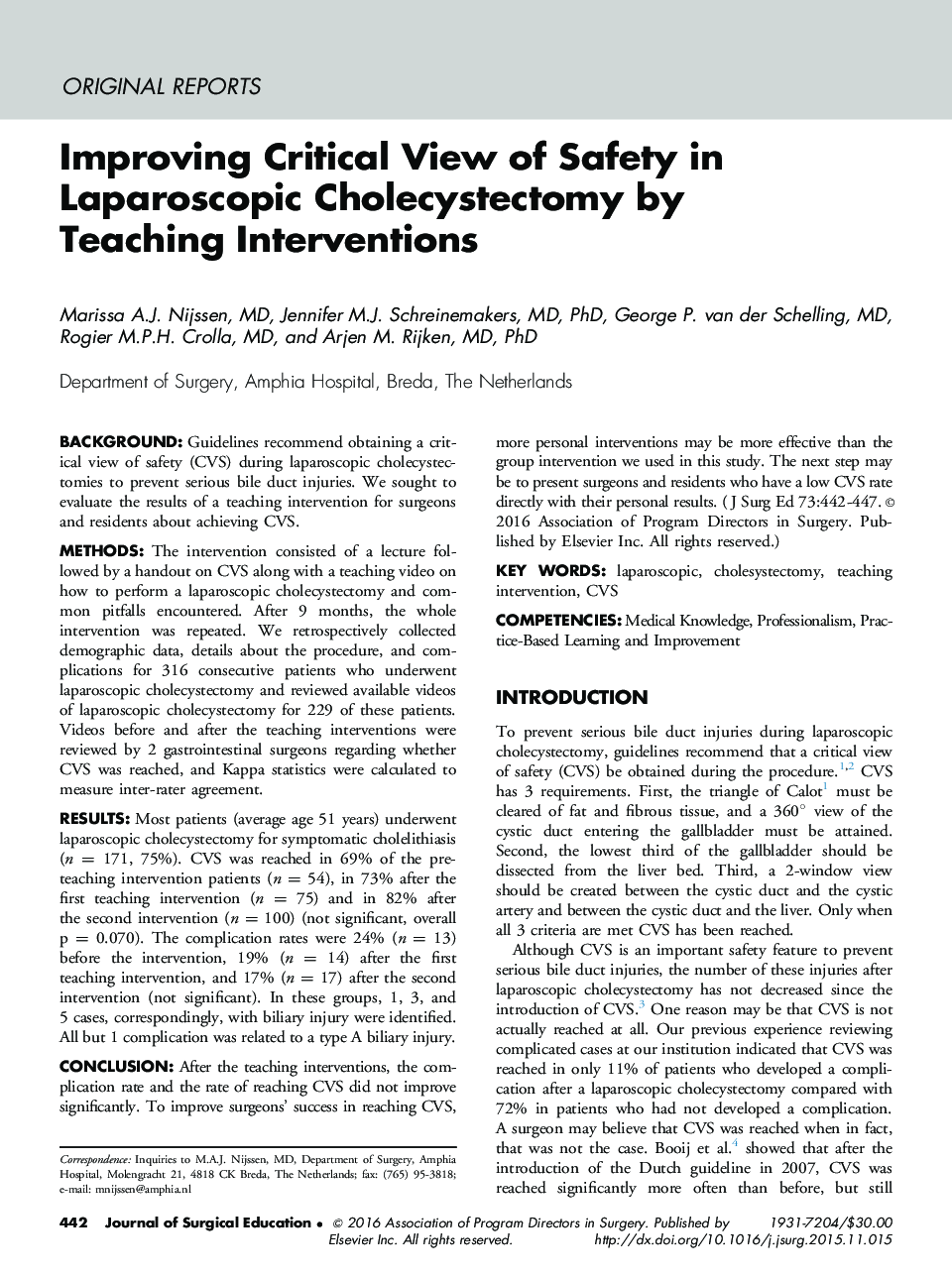 Improving Critical View of Safety in Laparoscopic Cholecystectomy by Teaching Interventions